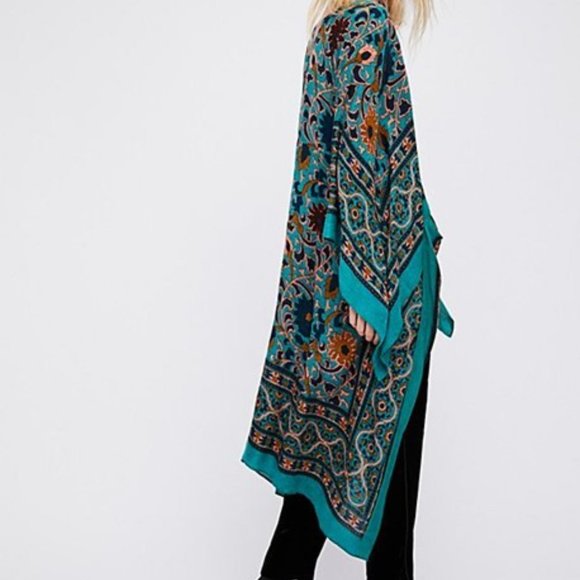 Free People Accessories - Free People Kimono in Teal Magic Dance Border Print